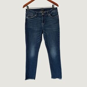 Lucky Brand Mid Rise Skinny Ankle Jeans Dark Wash Frayed Hem Size 8 29